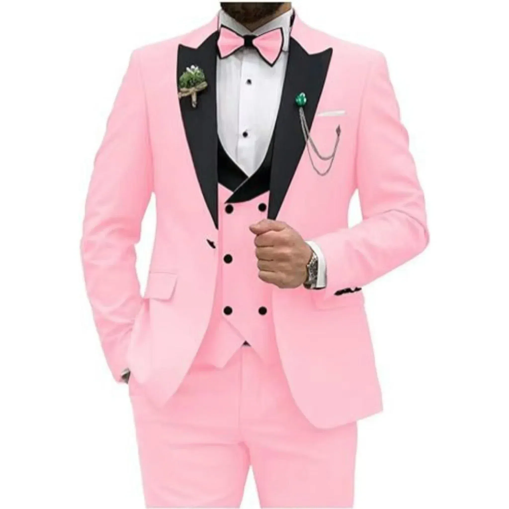 Color: Pink, Size: M - Men Suit Colorful Luxury Blazer Vest And Pant Sets 3 Piece Birthday Dress Business  Prom Evening Party Costumes High Quality