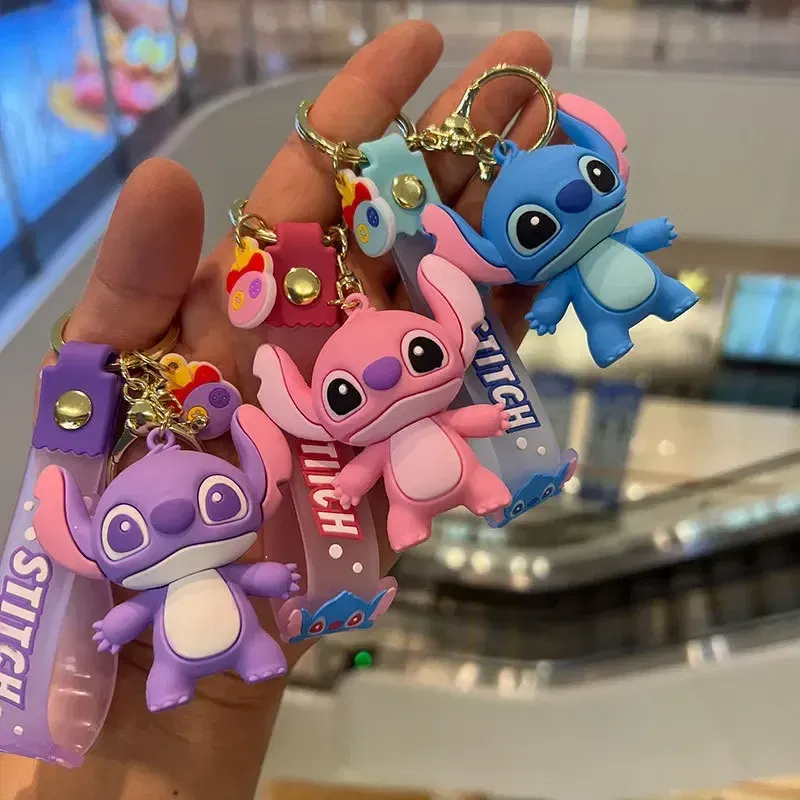 Color: Green - Cartoon Disney Lilo & Stitch Silicone Pendant Keychain for Women Men Fans Lovely Pink Blue Purple Stitch Angel Keyring Gifts