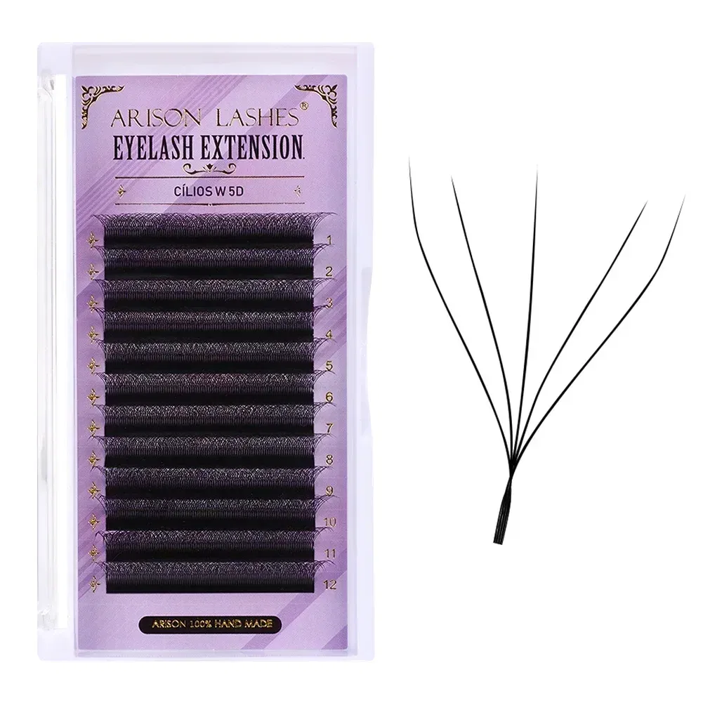 Color: Brushed Slate, Curl: D, Thickness: 0.07mm, Length: MIX - ARISON LASHES W Shape 3/4/5/6D Eyelashes Extension Premade Volume Fans YY-shape Lashes Faux Mink Soft Easy Faning Natural Lashes