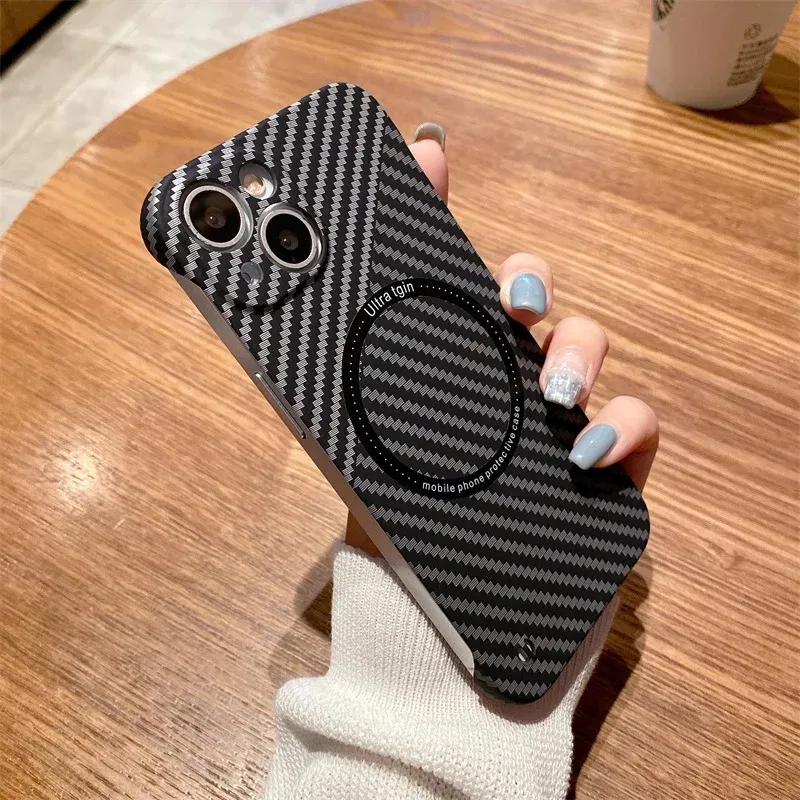 Color: Fluorescein, Material: Plastic - Luxury Carbon Fiber for iPhone 11 14 Plus 12 13 Pro Max Magsafe Case Magnetic Wireless Hard Thin Slim Cover for iPhone 13 14 Max