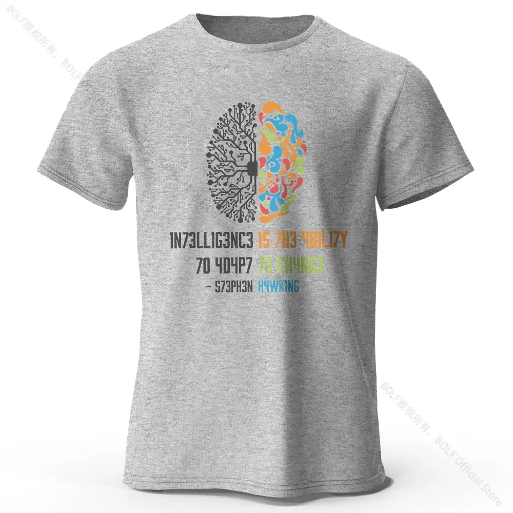 Color: GRAY, Size: S - Funny Brain Power Printed 100% Cotton T-Shirt, Soft & Breathable Round Neck Short Sleeve Tee, Unisex Quirky Style