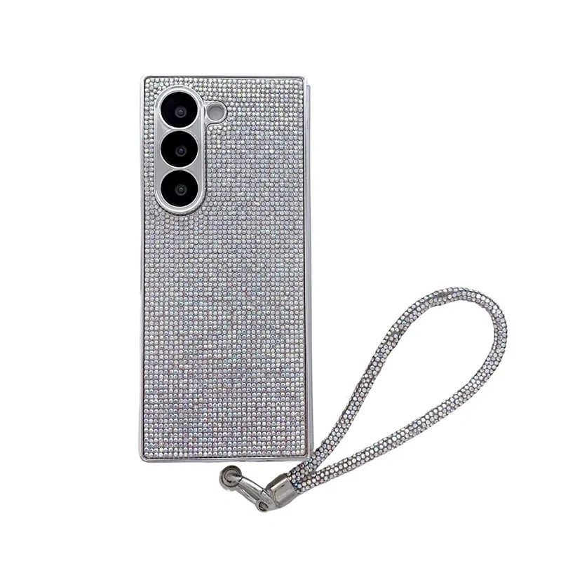 Color: SKY BLUE, Material: CANVAS - Luxury Flash Diamond Sparkling phone case for Samsung Galaxy Z Fold 6 5 zfold 4 Electroplated bracelet shockproof cover
