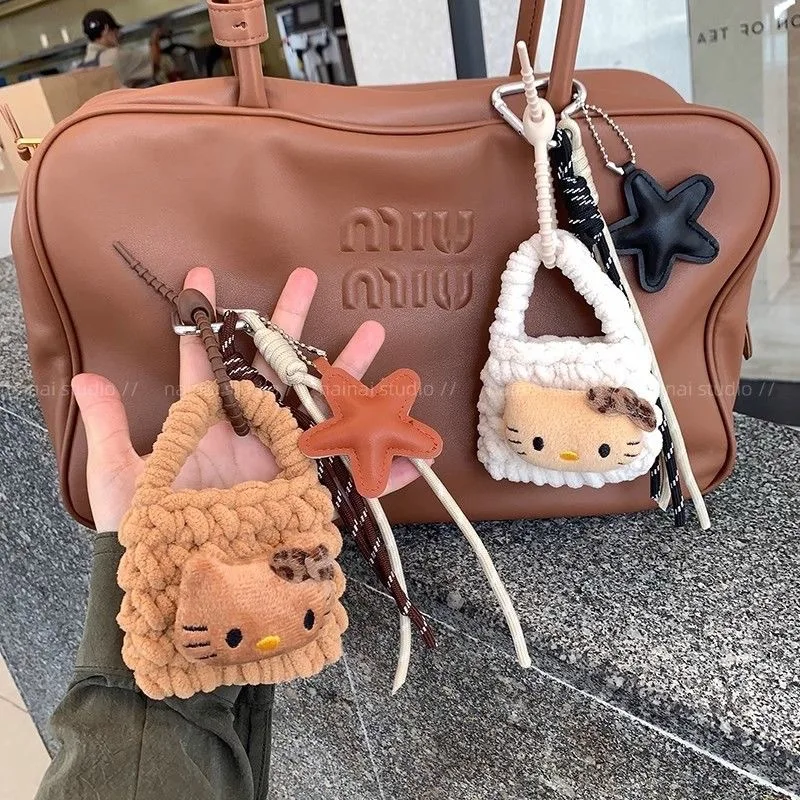 Color: Yellow, Ships From: CHINA - Wind Korean-style zero wallet with black leather and leopard print, KT cat earphone storage bag, hanging ornament, hanging strin