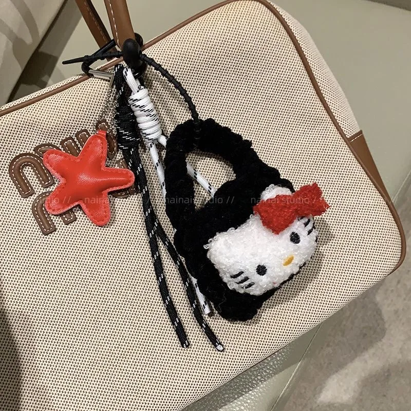 Color: Yellow, Ships From: CHINA - Wind Korean-style zero wallet with black leather and leopard print, KT cat earphone storage bag, hanging ornament, hanging strin