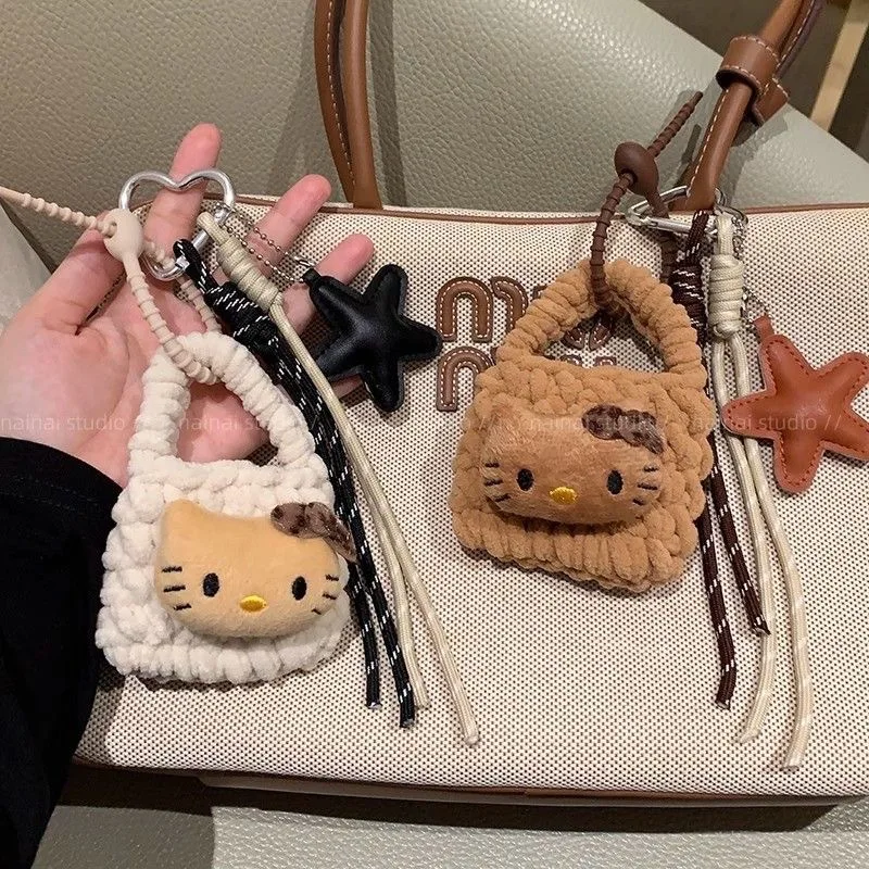 Color: Yellow, Ships From: CHINA - Wind Korean-style zero wallet with black leather and leopard print, KT cat earphone storage bag, hanging ornament, hanging strin