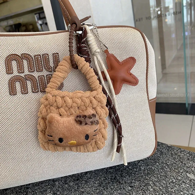 Color: Yellow, Ships From: CHINA - Wind Korean-style zero wallet with black leather and leopard print, KT cat earphone storage bag, hanging ornament, hanging strin