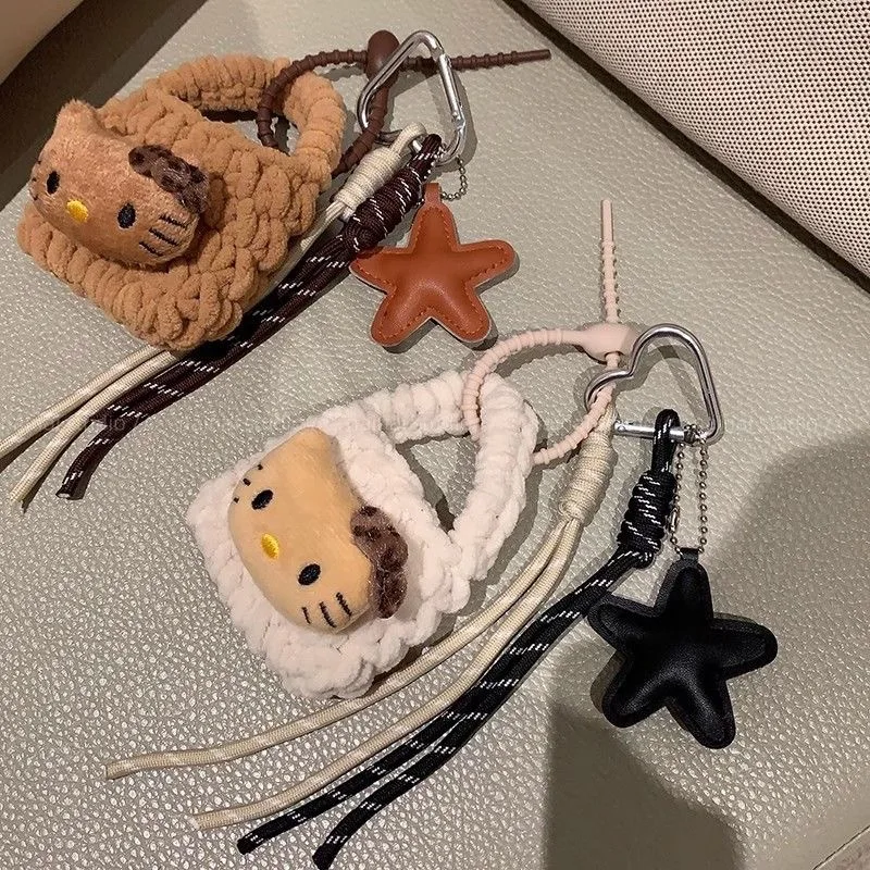 Color: Yellow, Ships From: CHINA - Wind Korean-style zero wallet with black leather and leopard print, KT cat earphone storage bag, hanging ornament, hanging strin