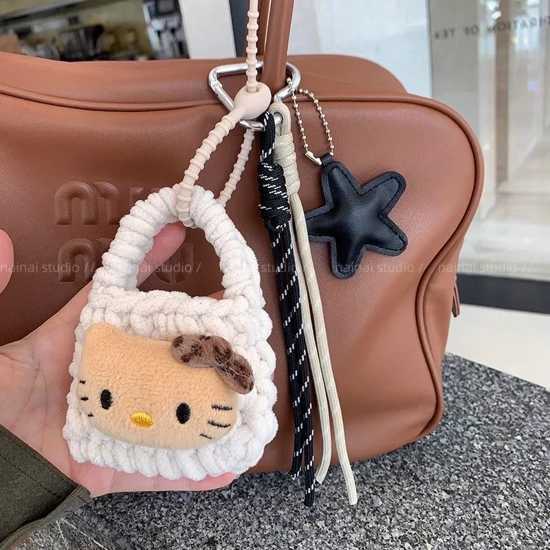 Color: Yellow, Ships From: CHINA - Wind Korean-style zero wallet with black leather and leopard print, KT cat earphone storage bag, hanging ornament, hanging strin