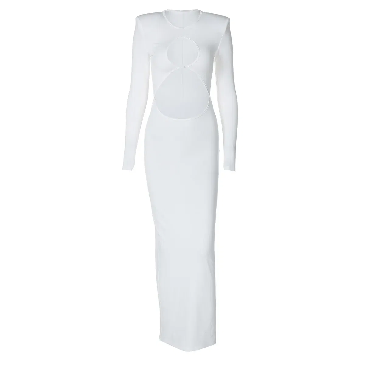 Color: WHITE, Size: M - Hollow Out Sexy Long Dress White Dress Female Clothing Slim Fit Pullover Long Sleeve O-neck Long Dresses Woman Summer