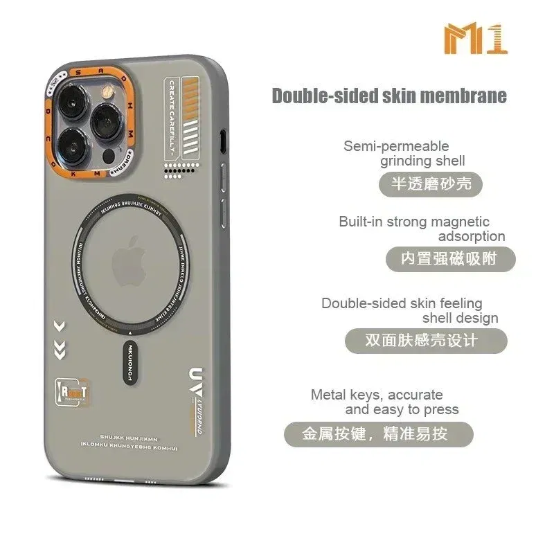 Color: Brown, Material: Genuine leather - Matte Magnetic Phone Case For iPhone 12 13 14 15 16 Pro Max Megsafe Wireless Charge Frosted Back Metal Lens Frame Buttons Cover