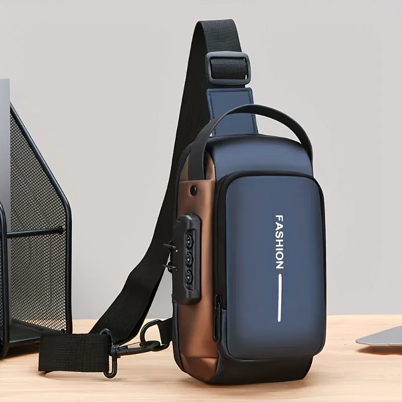 Color: Gold - Men's Sporty High Quality Chest Bag,  Motorcycle Phone Pack with Zipper Closure, Secure Travel Bag for Daily Commute