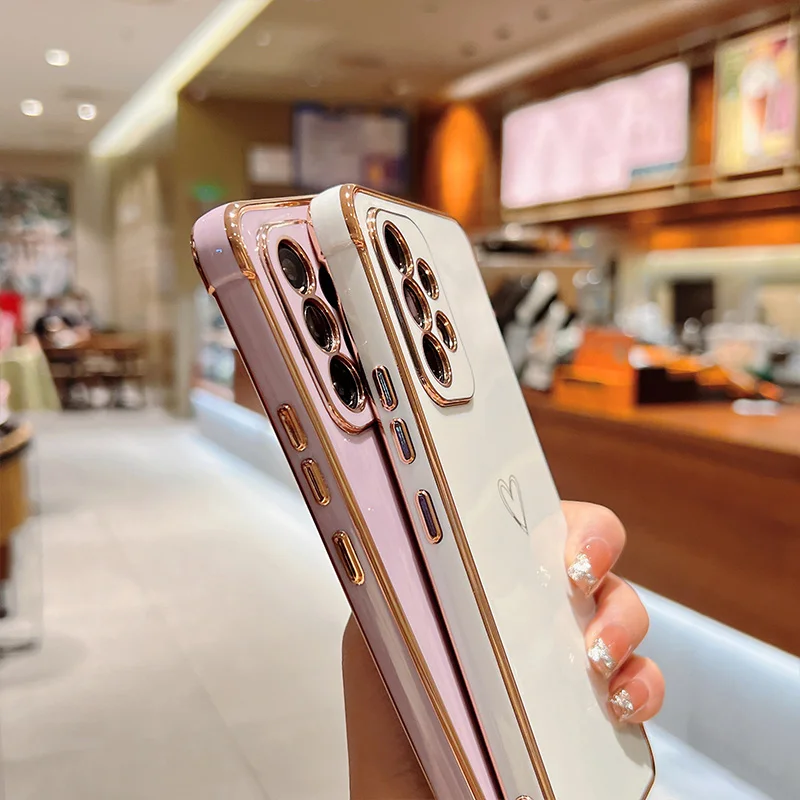 Color: Brown, Compatible-Phone Models: For iPhone X, Ships From: CHINA - Electroplating Love Heart Phone Case For Samsung Galaxy S25 S24 Ultra S23 S22 A13 A14 A52 A53 Protect Lens Shockproof Back Cover
