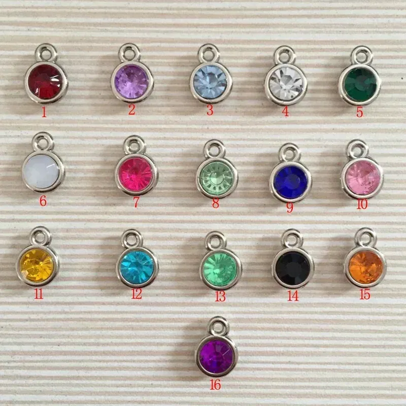 Metal color: Antique Bronze Plated - 150pcs/lot mixed Birthstone charms 11mm Acrylic for DIY jewelry