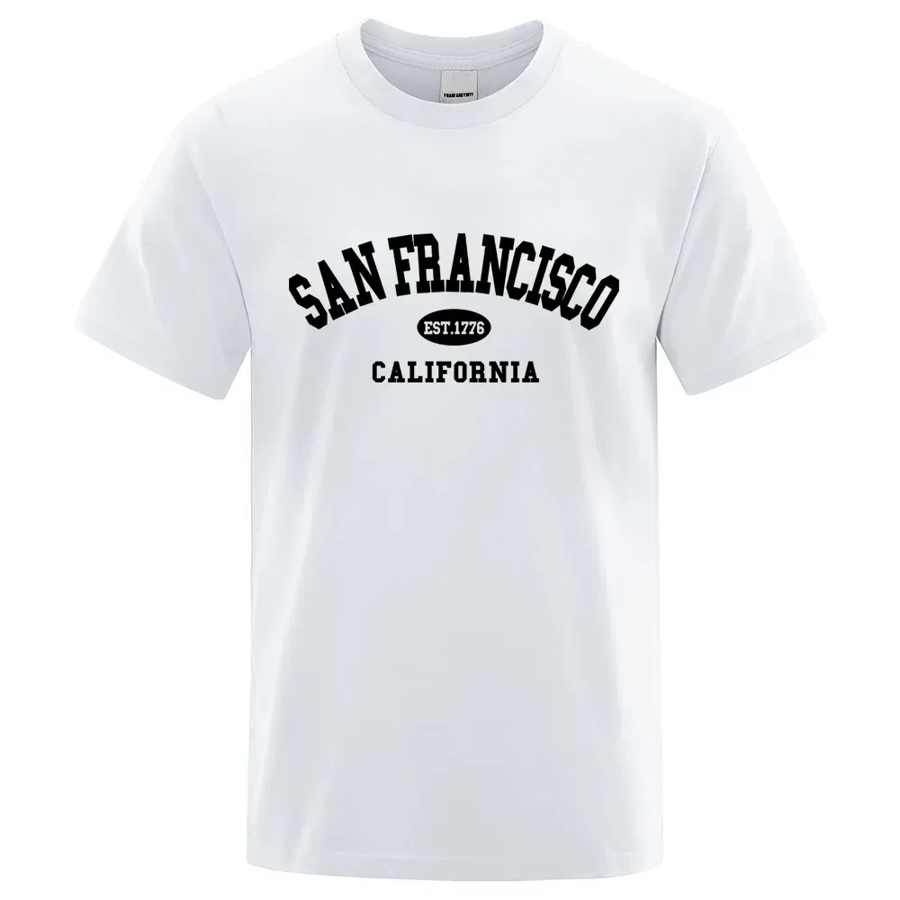 Color: Khaki, Size: XL - Sanfrancisco Est.1776 California Letter T-Shirts Men Fashion Oversized Tops Summer Tshirt Loose Designer Luxury Tee Clothing