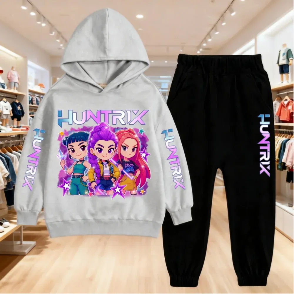 Color: Beige, Kid Size: 14 - 2025 KPop Demon Hunters Kids Hoodie Set Boys Teen Girls Hoody Sweatshirts With Pants Tracksuit Children's Autumn Clothing 2pcs