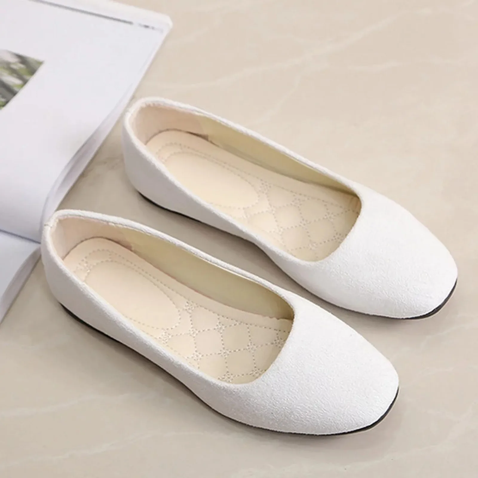 Shoe Size: 41, Color: WHITE - Women Ladies Slip On Flat Shoes Sandals Casual Ballerina Shoes Size Women'S Solid Color Thin Sole Casual Shoes