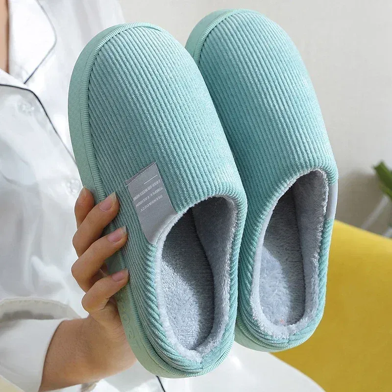Color: Straw, Shoe Size: 34.5 - New Winter Household Warm Furry Women Men Shoes Indoor Slippers Bedroom Cotton Slippers  Plush Home Slippers Ladies Flip Flops