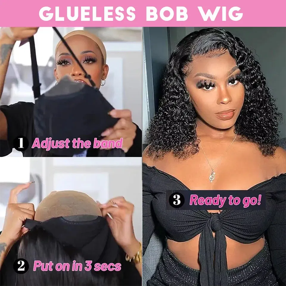 Hair Color: #4, Stretched Length: 16inches, Density: 180% - Glueless Brazilian Hair Wigs Bob Wig Human Hair 13x4 Lace Frontal Wig Human Hair Natural Remy Short Curly 4X4 Lace Closure Wigs
