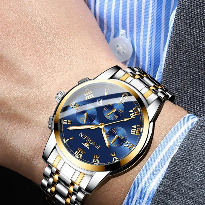 Color: BRONZE - BINBONG Men Watches 2023 Top Brand Luxury Waterproof Date Clock Male Steel Strap Casual Quartz Watch Sports Wrist Watch Men 4006