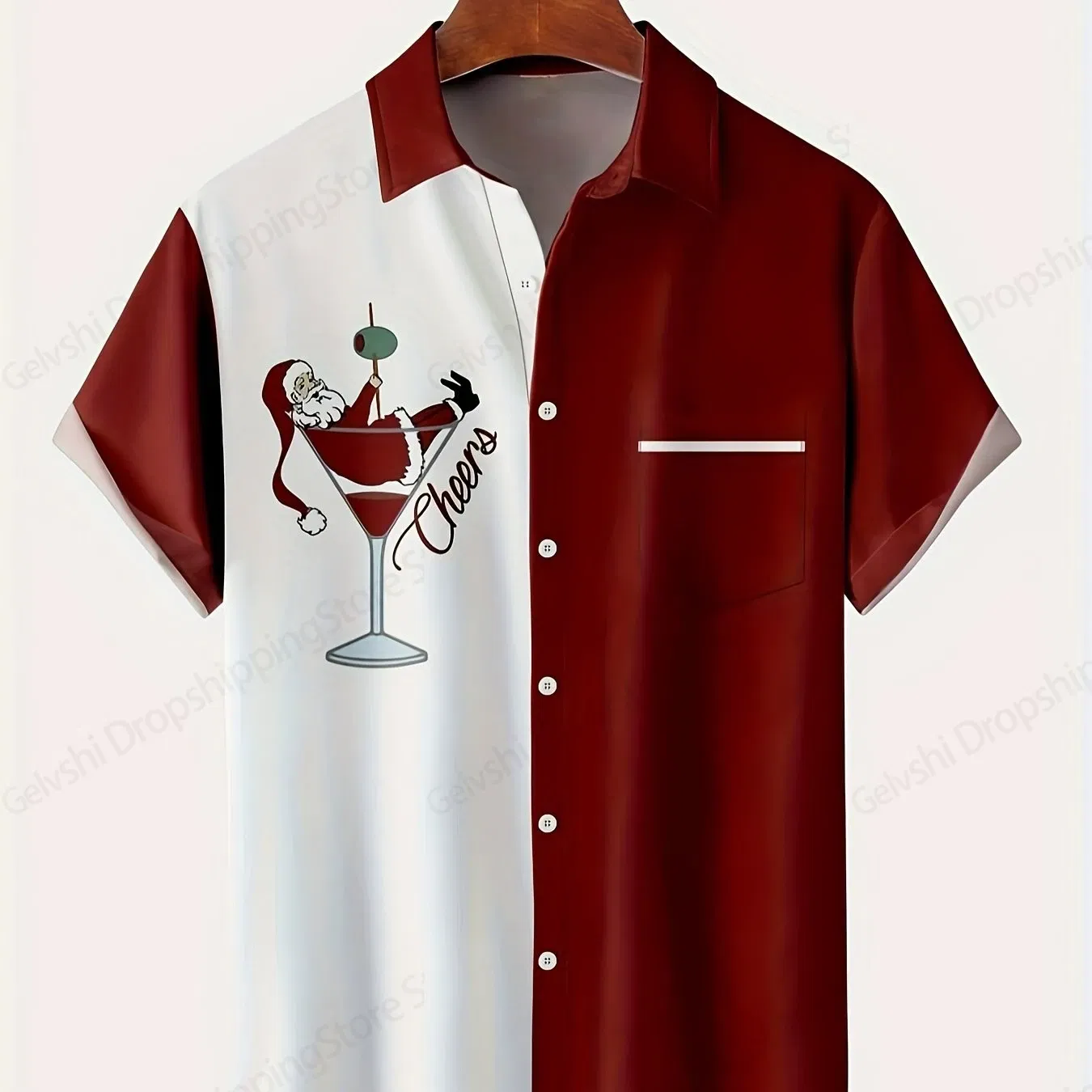 Color: Brown, Size: S - Men's Retro Christmas Hawaiian Shirt Men Women Fashion Cartoon Santa Claus Shirts Short Sleeve Blouse Festive Holiday Top Elk