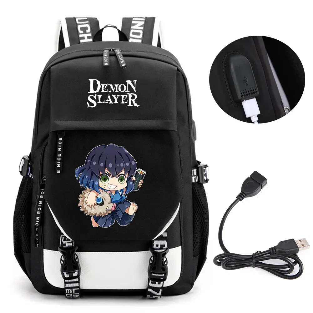 Color: plum - Anime Demon Slayer Kamado Nezuko Backpack School Book Bags Mochila Travel USB Port Bag Laptop Boy Girls Gift