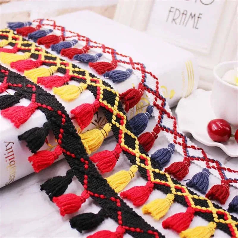 Color: Antique Brass - 1Yard Lace Ribbon Sewing Trim Tassel Trim Lace Fabric Sewing Fringe Sewing Lace Kintted Fabric Handmade DIY Craft Accessories