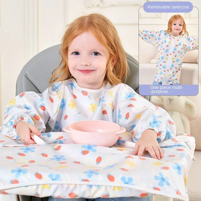 Color: green, Size: One Size - Clean Feeding Bib for Baby Boys Girl 8M-5Y Waterproof Bib Apron Smock with Table Cover Infant Mess-Free Kids Full Coverage Bib