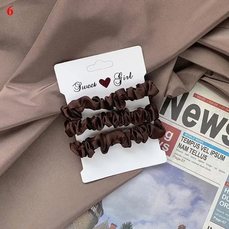 Color: black - Free Shipping 3PCS/Set Satin Silky Scrunchies Hair Rope Luxury Solid Color Elastic Hair Bands Women Hair Accessories Headwear