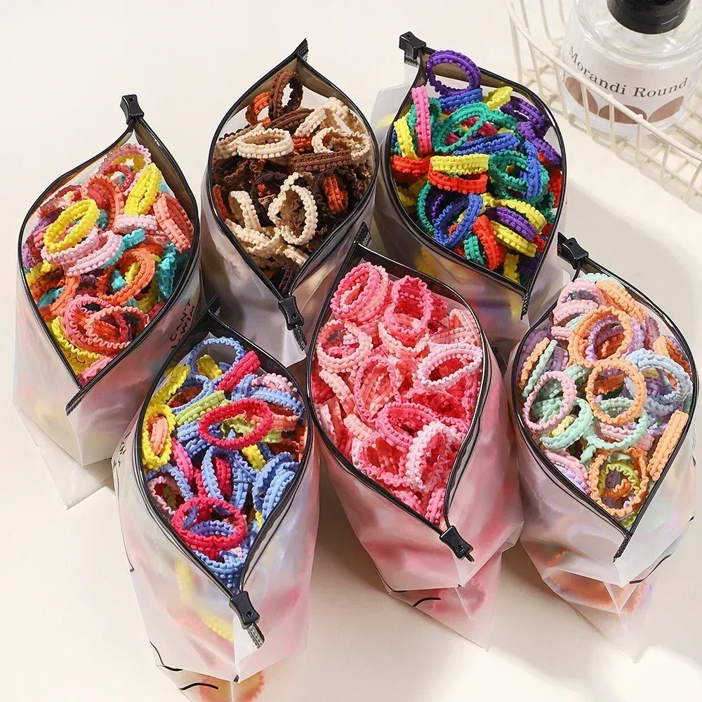 Color: Red - 40/60pcs Kids Small Rubber Bands Girls Hair Ties Headbands Non Damaging Tie Ponytail High Elastic Durable Colorful Hair Rope Set