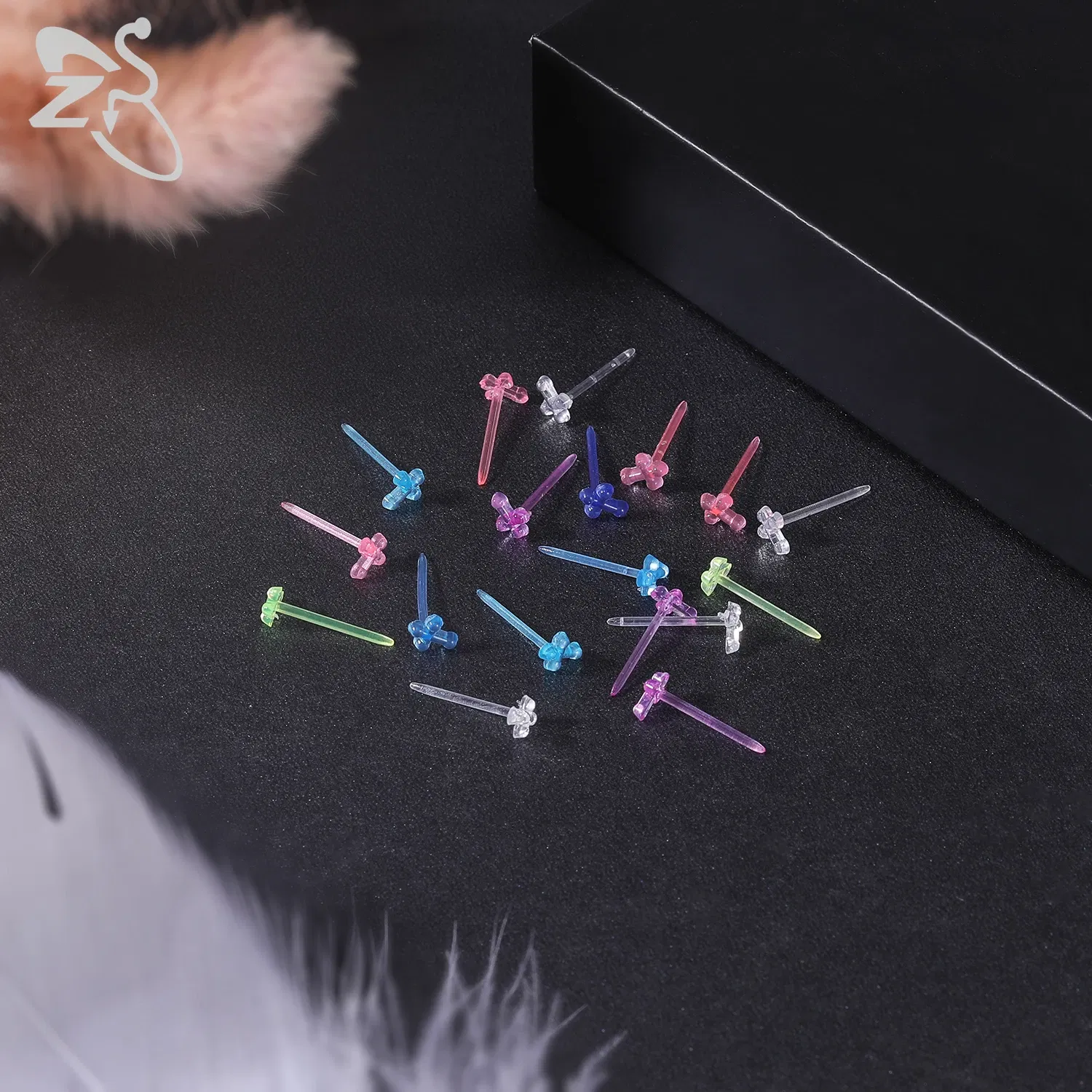 Metal Color: Imitation Rhodium Plated - ZS 10-50pcs/lot Colorful Acrylic Stud Earring Invisible Transparent  Anti-allergy Ear Pin 20G Star Ball Curing Ear Hole Retainer