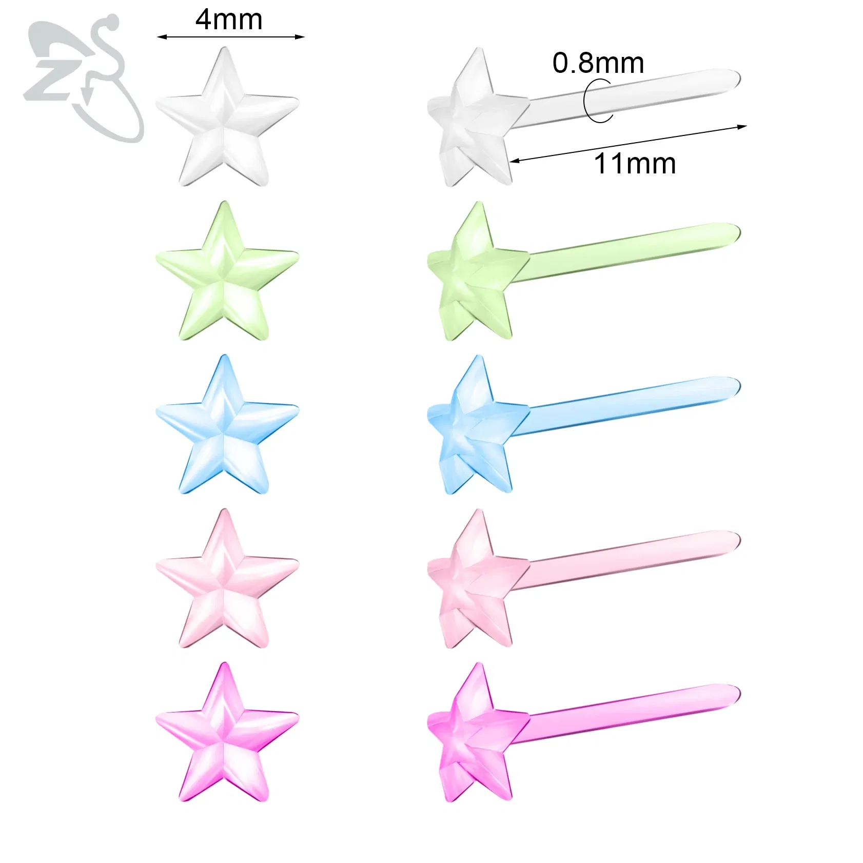 Metal Color: Imitation Rhodium Plated - ZS 10-50pcs/lot Colorful Acrylic Stud Earring Invisible Transparent  Anti-allergy Ear Pin 20G Star Ball Curing Ear Hole Retainer