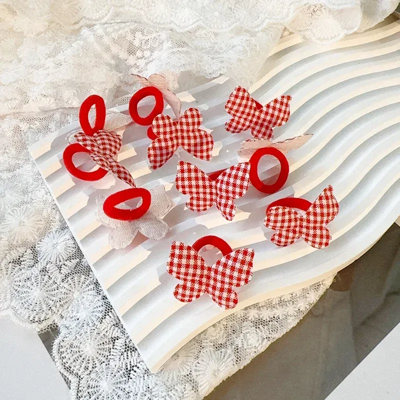 Color: Ivory - 10/30Pcs Children Hairbands No Harm Hair Cartoon Towel Rope Ponytail Holder Kids Mini Rubber Band Headwear Girls Halloween Gift