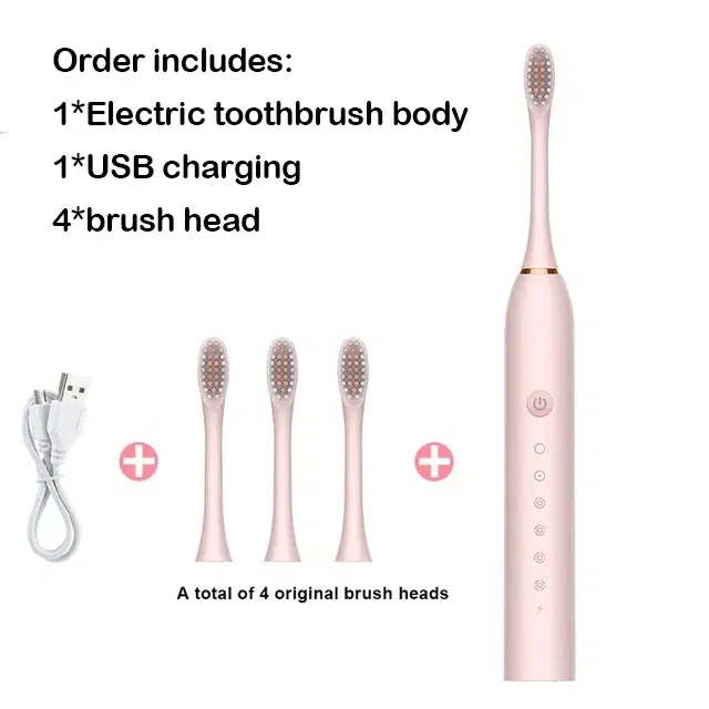Color: Brown - Sonic Electric Toothbrush Adult Smart Timing Tooth Brush Teeth Clean Whitening Fast USB Rechargeable Toothbrush Replacement Head