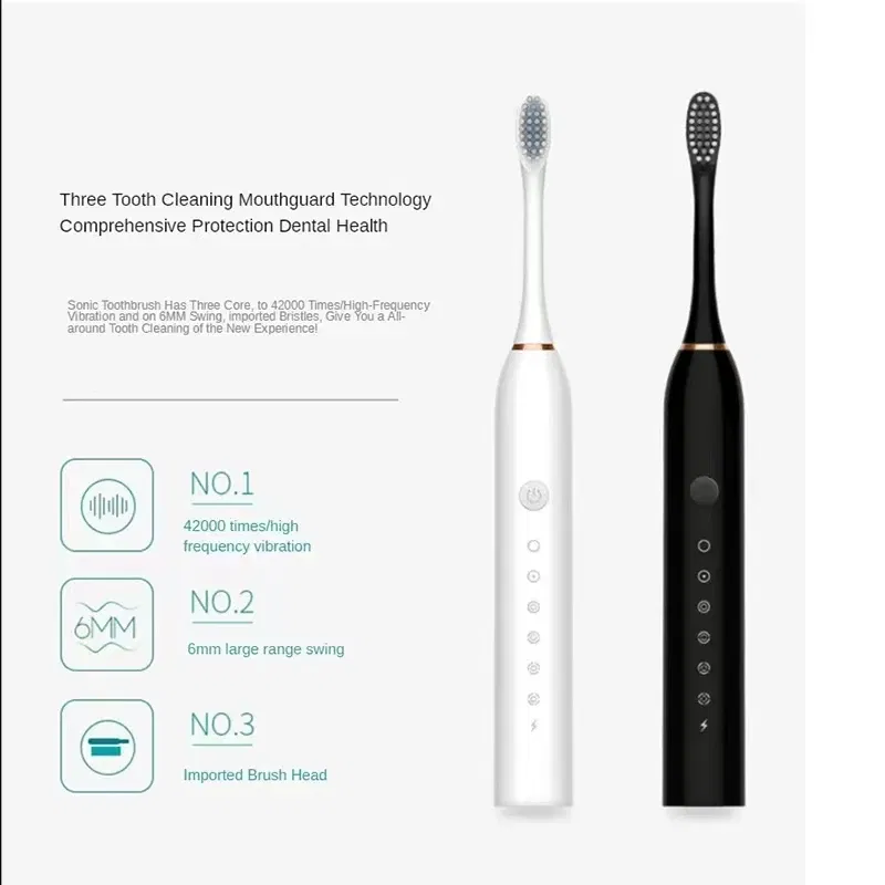 Color: Brown - Sonic Electric Toothbrush Adult Smart Timing Tooth Brush Teeth Clean Whitening Fast USB Rechargeable Toothbrush Replacement Head