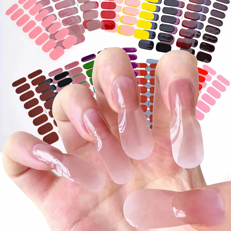 Color: Frosted - DIY Gel Nail Stickers Long-Lasting Solid Color Nail Strips Patch Slider Sticker Full Cover Decal Nail Manicure Patch