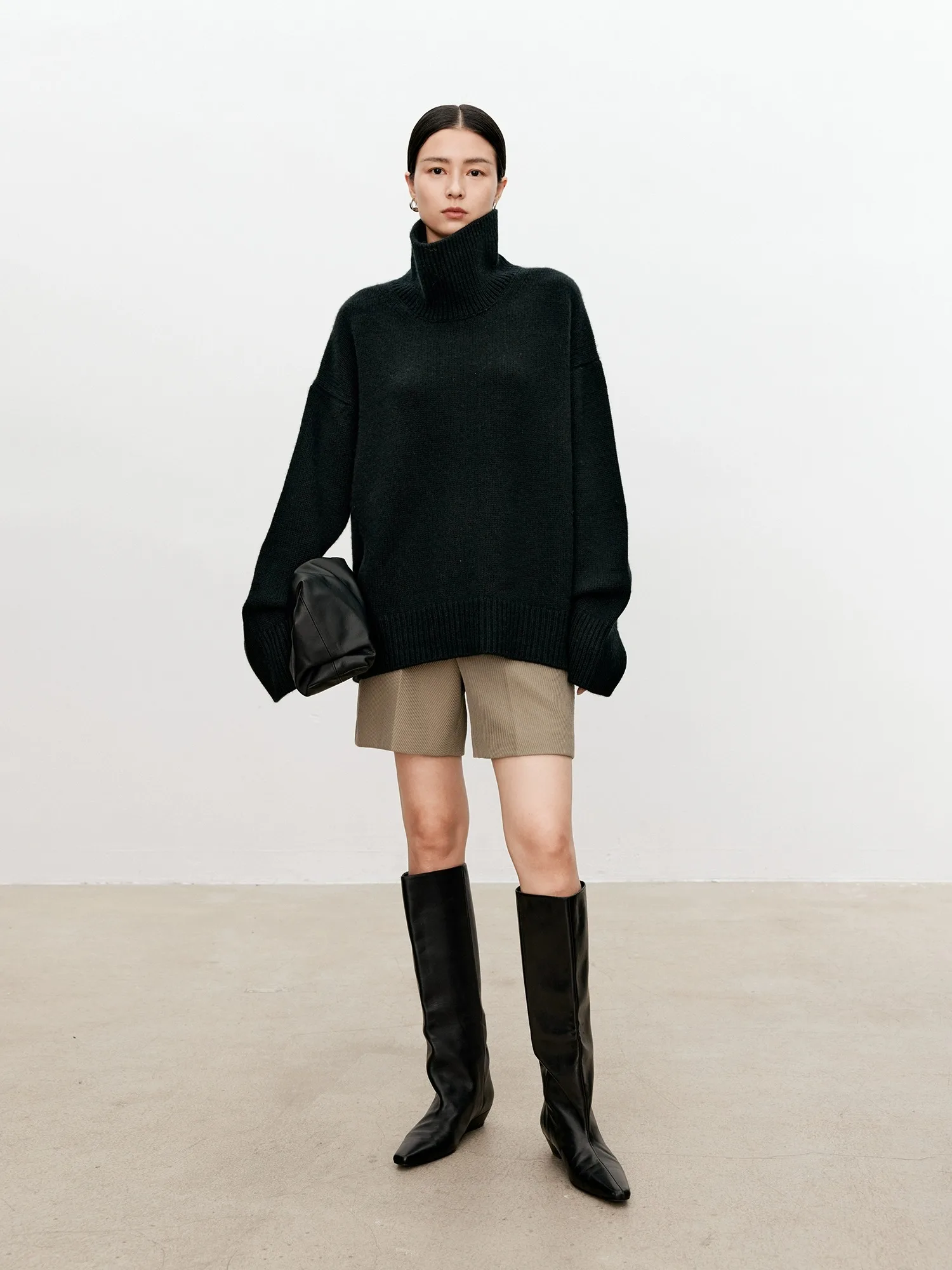 Color: black, Size: S, Ships From: CHINA - Turtleneck pure cashmere sweater female loose and thick languid lazy wind pullover sweater knitting base WOOL sweater