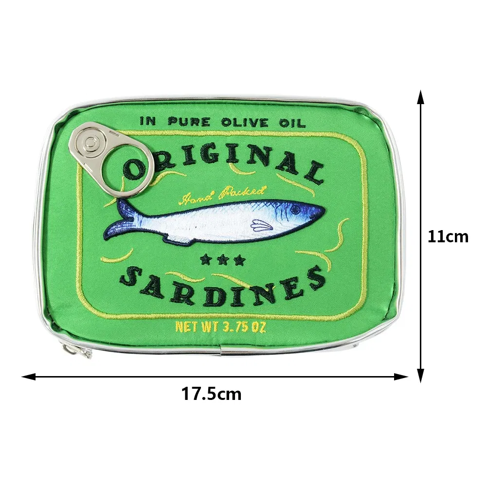 Color: Blue - Cute Cosmetic Bag Sardines Cans Shape Funny Packages Creative Portable Toiletry Bag Fashion Zipper Small Soft Makeup Bags