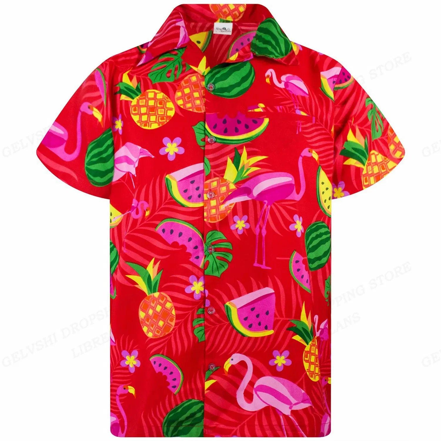 Color: Khaki, Size: M - Flamingo Hawaiian Shirts Beach Summer Men's Shirt Tropic Leaf 3D Print Shirts Men Women Fashion Blouse Short Sleeve Vocation