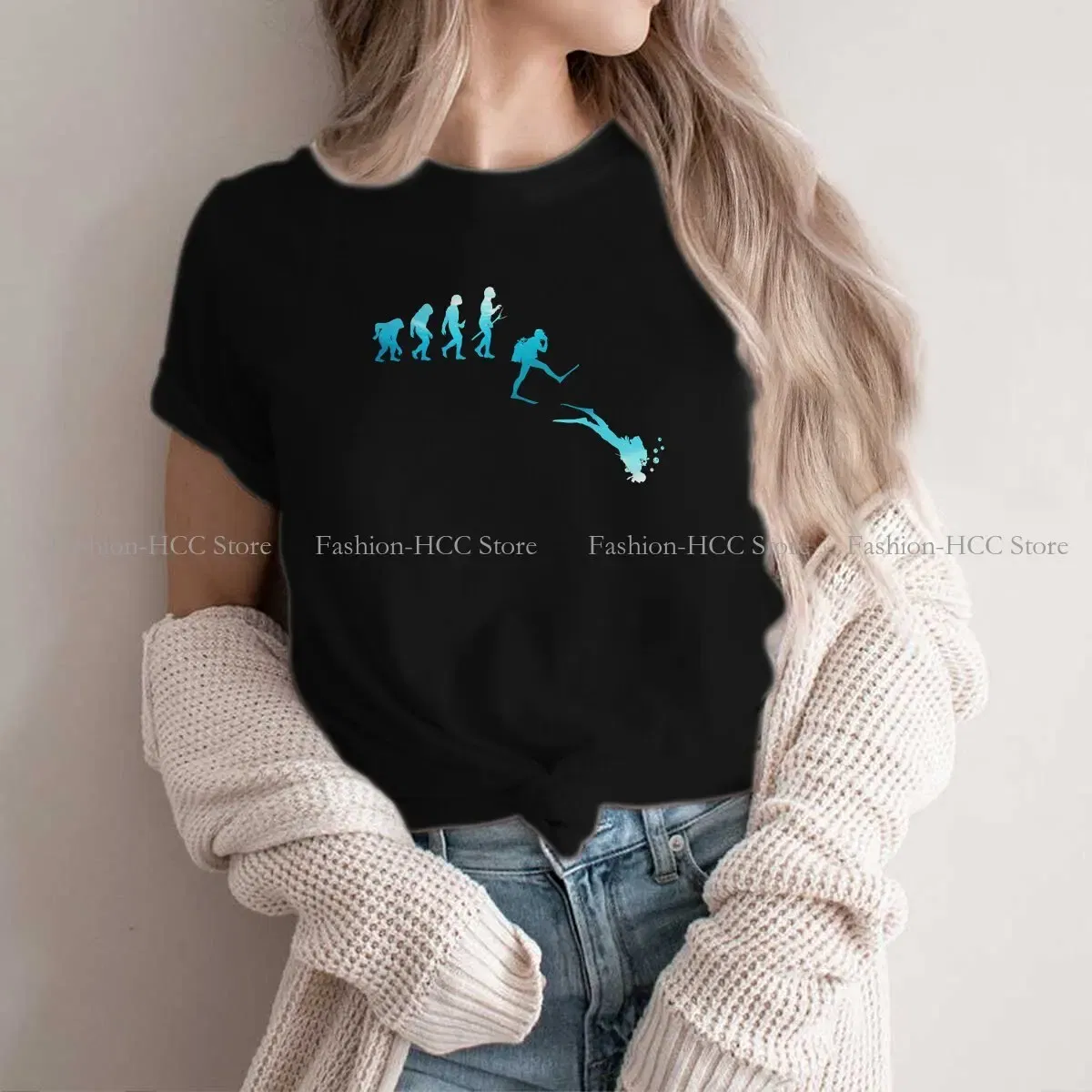 Color: black, Size: L - Evolution Polyester TShirts Scuba Diving Print Homme T Shirt Hipster Clothing