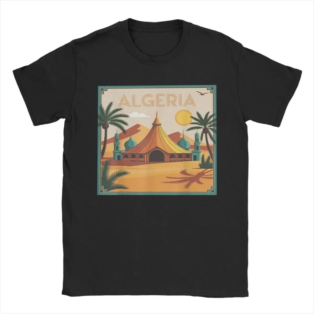 Color: Fuchsia, Size: XXL - Men Algeria DZ City Algerian T Shirts Africa Arab Pure Cotton Clothes Hipster Short Sleeve Crewneck Tees Gift Idea T-Shirt