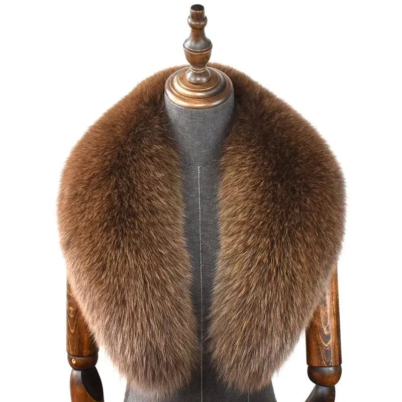 Color: Blue, Size: S - 100% Natural Real Fox Fur Collar For Women Men Coat Jacket Fur Scarf Winter Extra Large Size Neck Warmer Fur Scarf Shawls Wraps