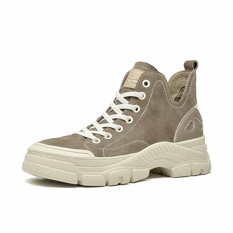 Color: Orange, Shoe Size: 9 - BeauToday Casual Sneakers Women Suede Leather Round Toe Lace-Free High Top Ladies Retro Fashion Flat Shoes Handmade 29575