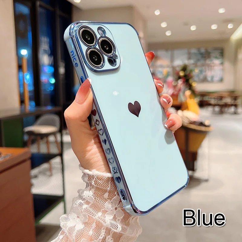Color: Brown, Compatible-Phone Models: For iPhone 11, Ships From: CN - Electroplating Side Love Heart Phone Case For IPhone 17 16 15 14 13 12 11 Pro Max XR 8 Plus SE2/SE3 Shockproof Back Cover