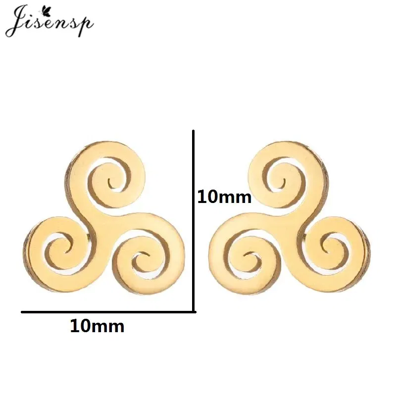 Metal Color: Imitation Rhodium Plated, Main Stone Color: Red - Cartoon The Movie Teen Wolf Triskele Triskelion Inspired Earrings Punk Stainless Steel Jewelry Triple Spiral Ear Studs Women Men