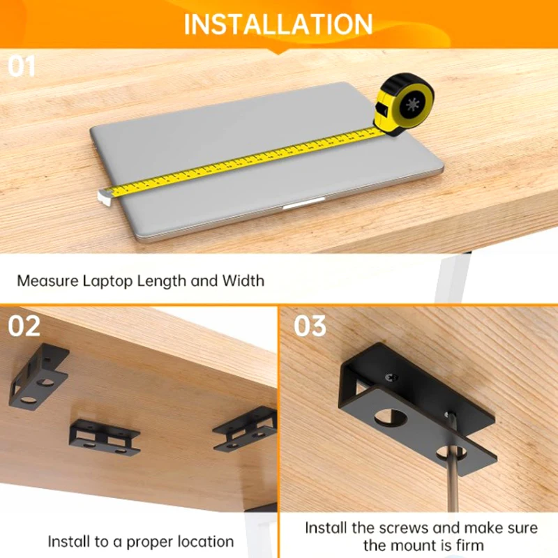 Under Desk Laptop Mount Sturdy Durable with Screw Metal for Laptop Notebook Space Saving Under Table Notebook Organizer Support