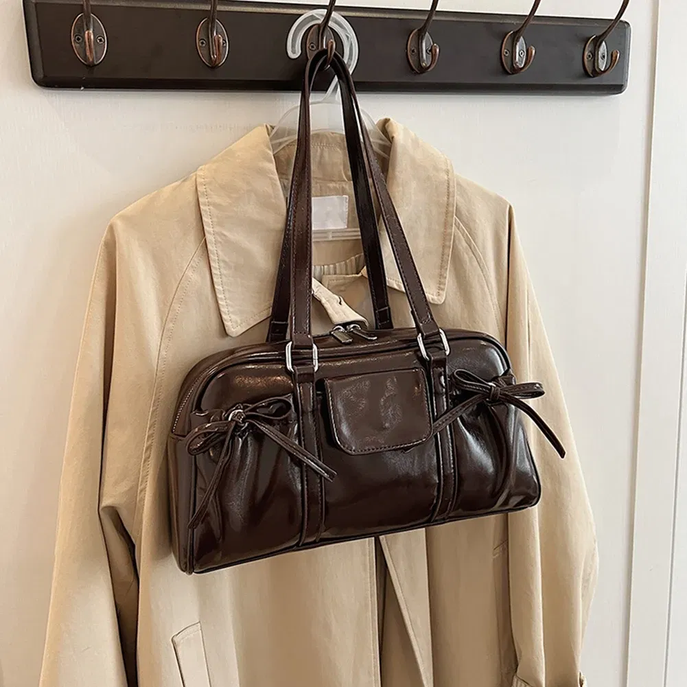 Color: Coffee, Ships From: CHINA - Stylish Women Bow Shoulder Bag in PU Leather with Multi Pockets Ideal for Casual Outings Travel and Shopping