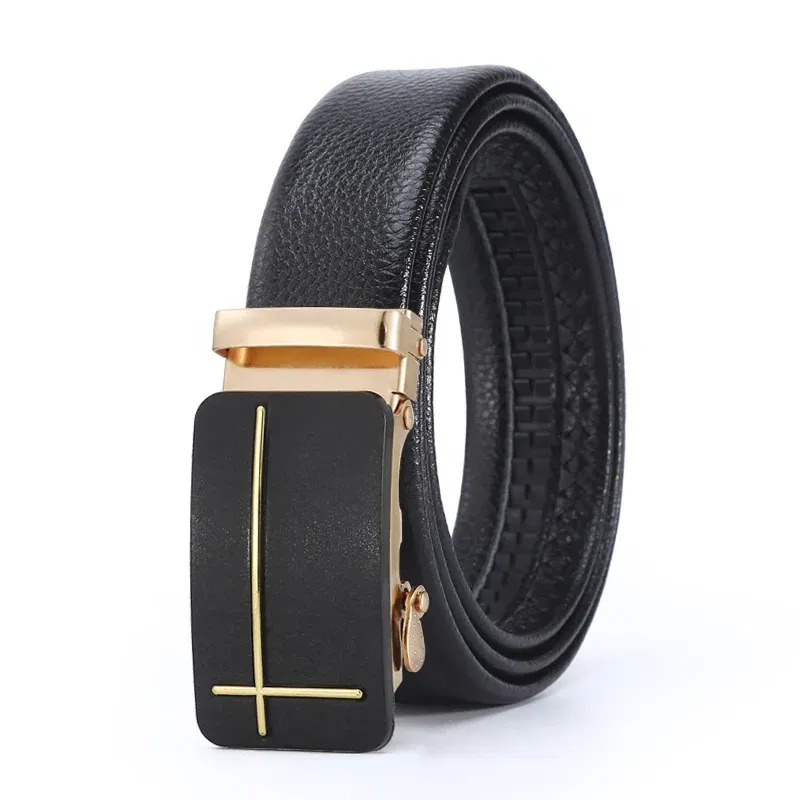 Color: black, Belt Length: 120cm - Man PU Leather Belt High Quality Men Business Belt Golden Automatic Buckle Waist Buckle Rhinestone Decoration Males Luxury Belt