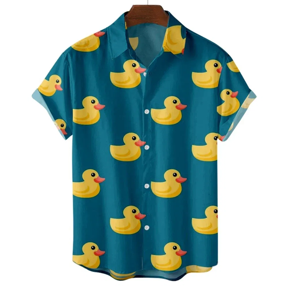Color: Pink, Size: XL - Duck 3d Print Shirts Men Fashion Hawaiian Shirt Short Sleeve Casual Beach Shirts Boys Single-Breasted Blouse Men's Clothing