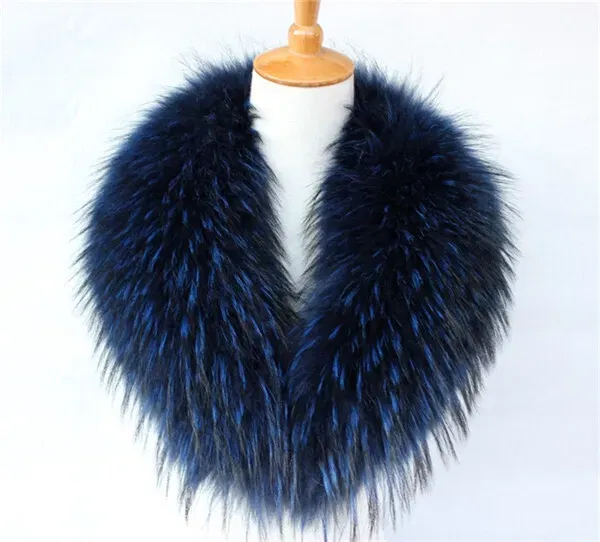 Color: GRAY, Size: L - Real Raccoon Fur Scarves Woman 100% Pure Natural Raccoon Fur Collar Warm Winter Scarves Red Fox Fur Collar L#1