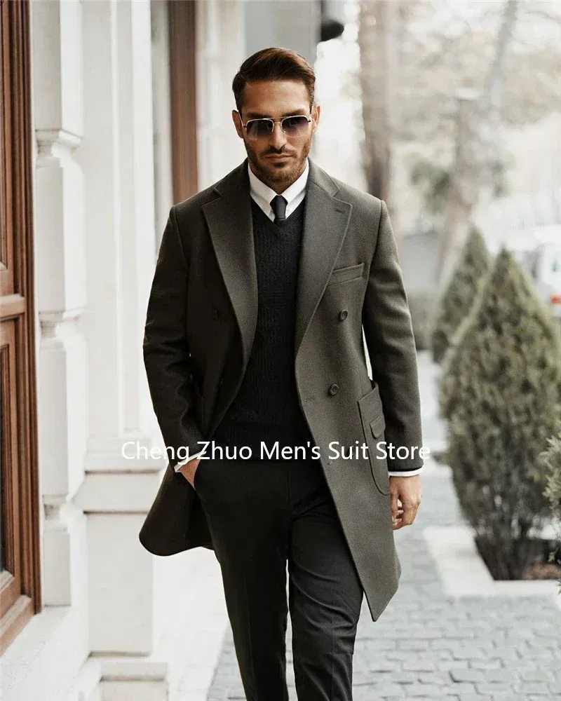 Color: black, Size: One Size - Classic Man Trench Coat Customized Notched Lapel Full Man Terno Double Breasted Elegant Gentleman Long Coat Men's Winter Jacket